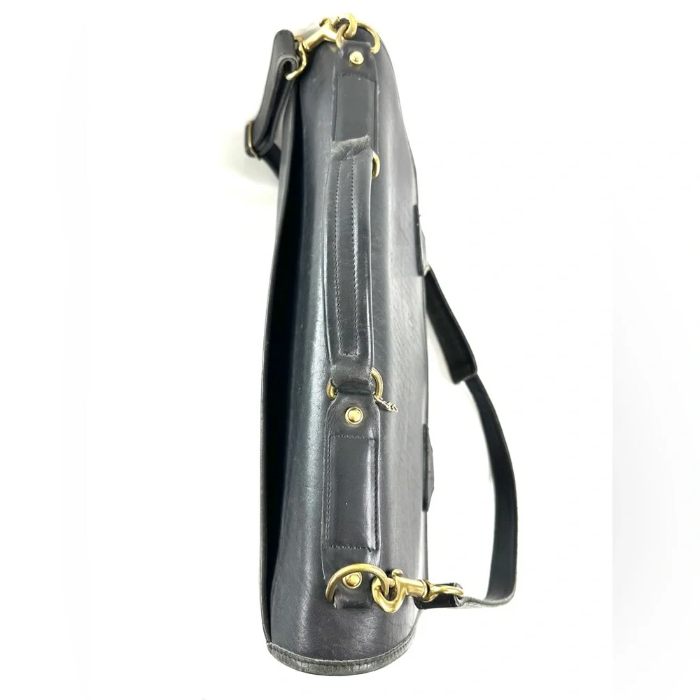 Jack Georges Vintage Black Leather Briefcase Messenger Bag Y2K Brass TurnLocks